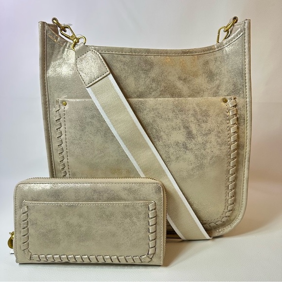 Style & Co. Handbags - NEW Women’s Style & Co Metallic Gold Whipstitch Shoulder Bag and Zip Wallet